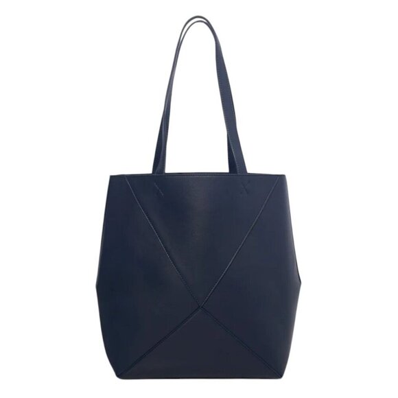WALTER BAKER x CURATEUR Kate Tote Structured Luxe Vegan Leather Bag Navy Blue - Picture 1 of 8